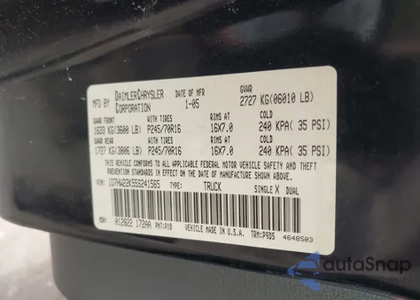 2005 Dodge Dakota St from USA, damaged, VIN 1D7HW22K55S241565